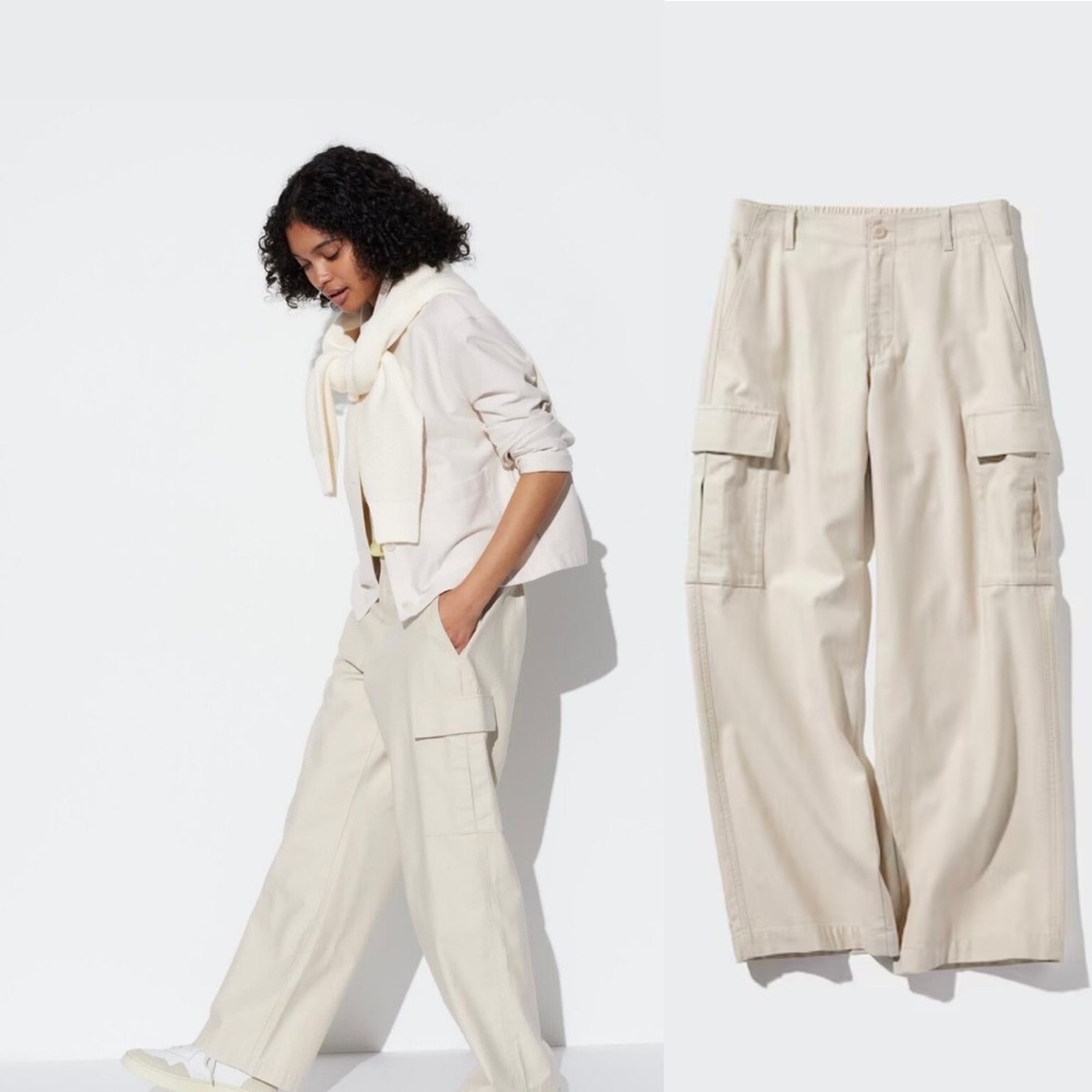 Uniqlo Wide Straight Cargo Pants XXL Natural Beige Cotton Blend New